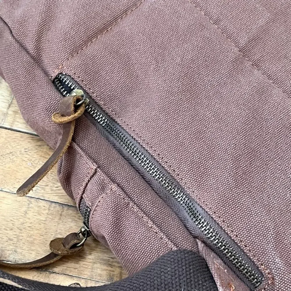 Augur Jans High Capacity Canvas Backpack Brown Leather Detail Rucksack